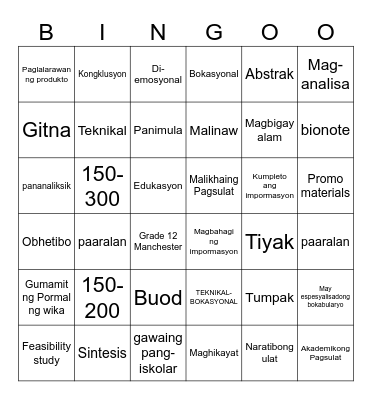 PAGSULAT Bingo Card