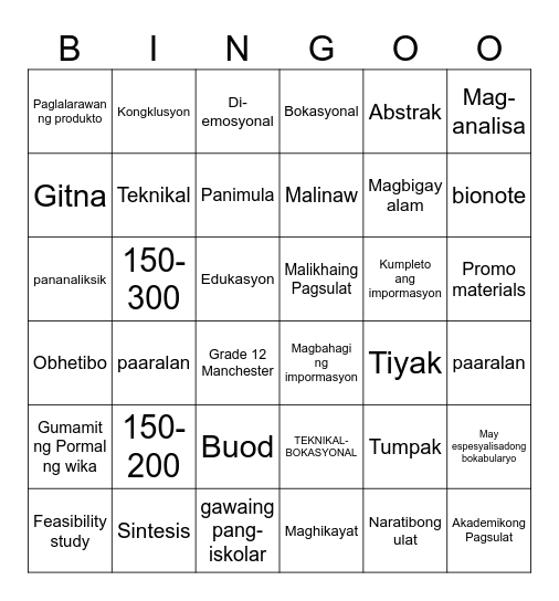 PAGSULAT Bingo Card