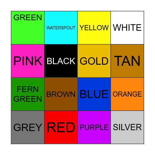 Color Bingo Card