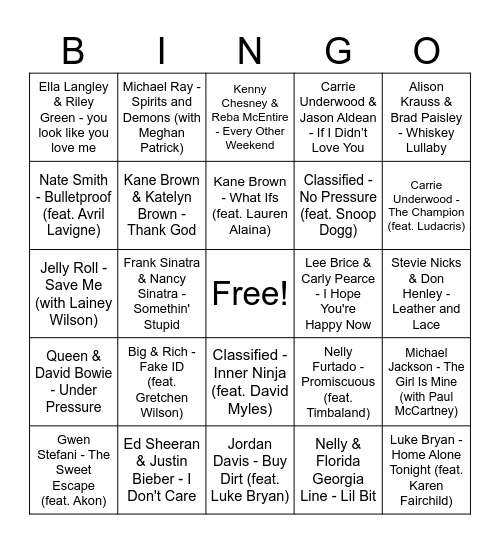 Duets Bingo Card