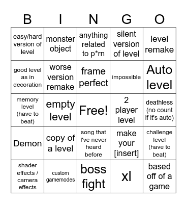 geometry dash recent tab Bingo Card
