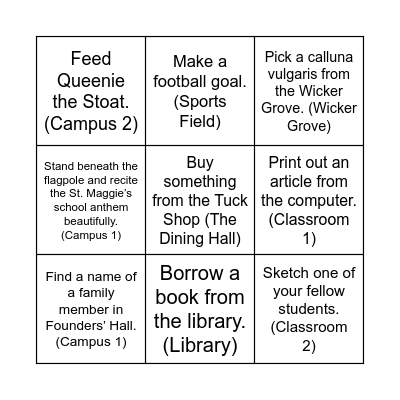 St. Maggie Scavenger Hunt Bingo Card
