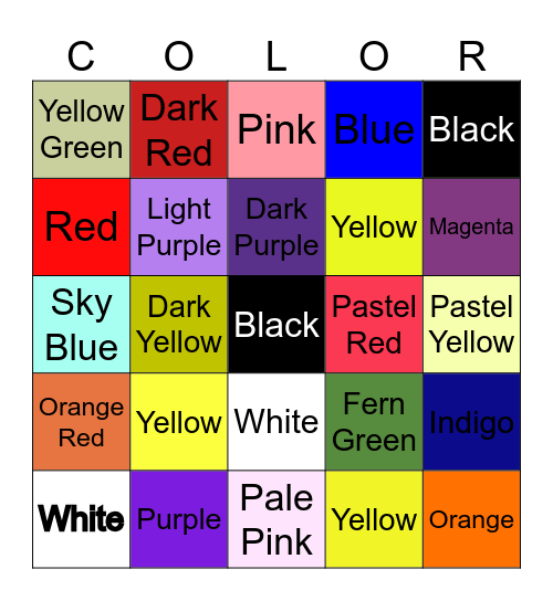 Colors Bingo Card