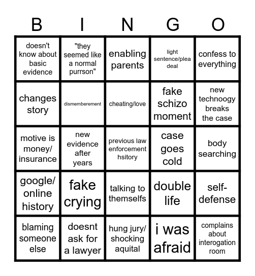 True Cringe with schizo cat Bingo Card