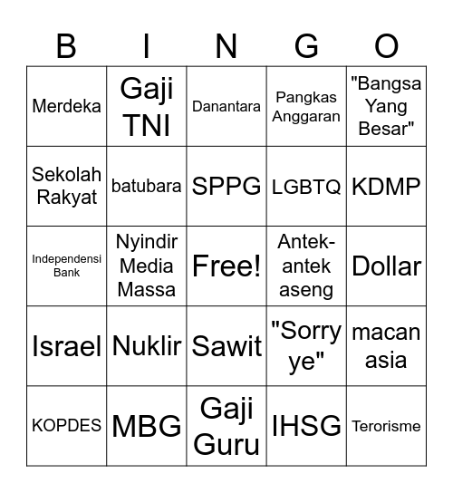 Pidato Bingo Card