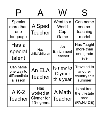 CLYMER WILDCATS Bingo Card