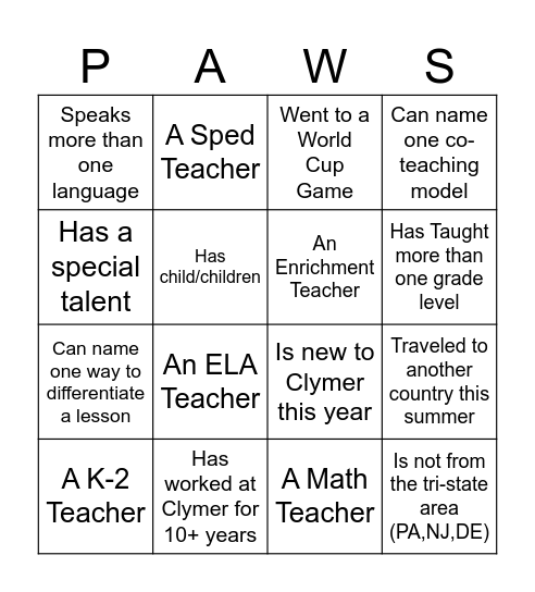 CLYMER WILDCATS Bingo Card