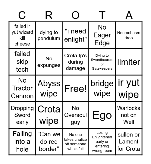 Crota's End bingo Card