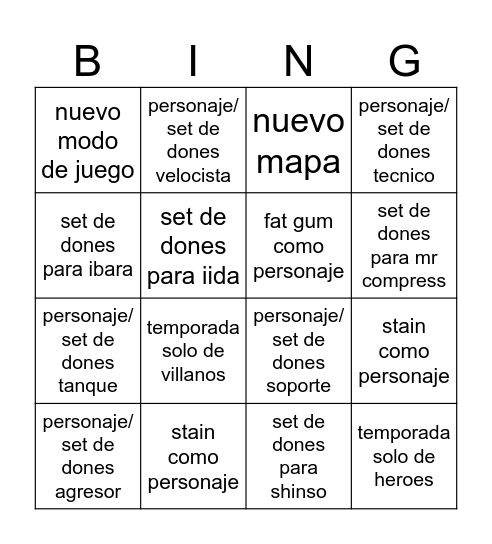 Untitled Bingo Card
