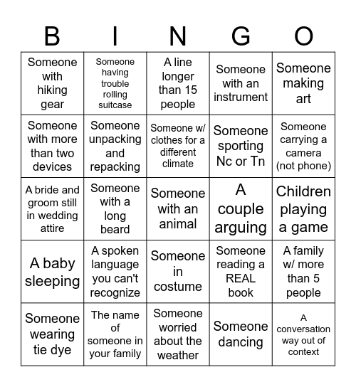 Airport Bingo Card