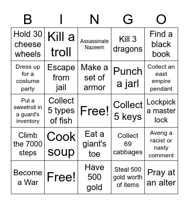 Skyrim Bingo Card