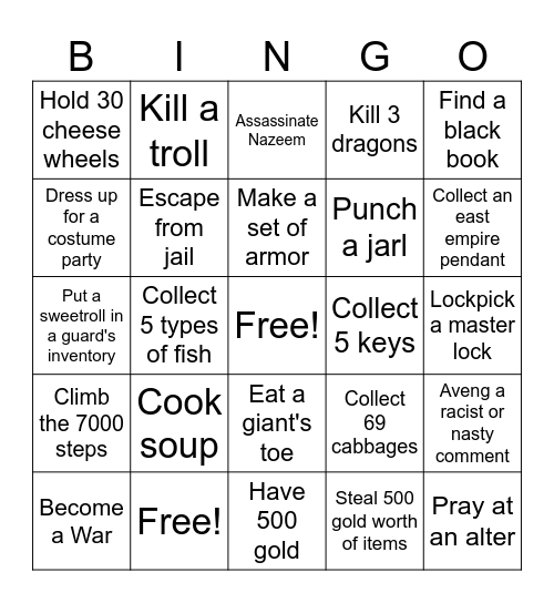 Skyrim Bingo Card