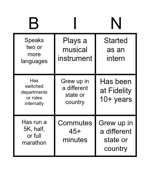 corporate Bingo Card