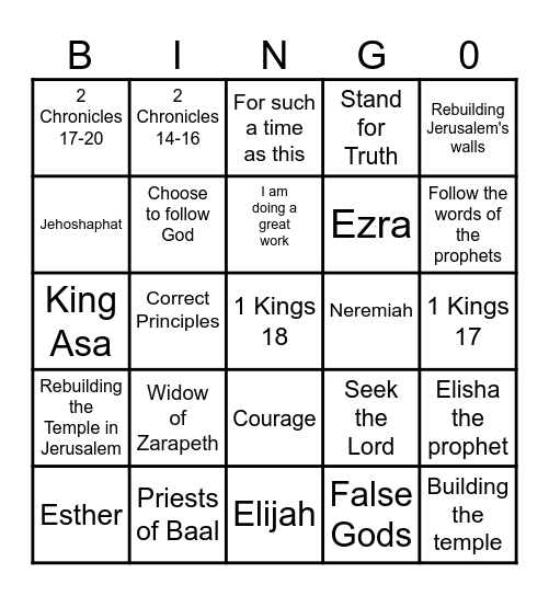 Assess Your Learning 6                                        1 Kings 17-Esther Bingo Card