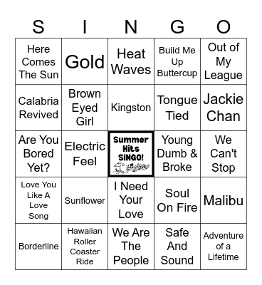 Summer Hits SINGO (50 songs) Bingo Card
