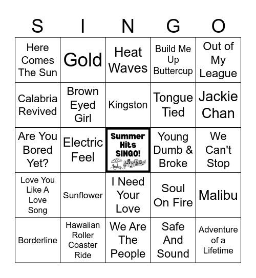 Summer Hits SINGO (50 songs) Bingo Card