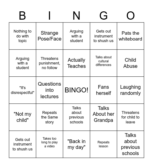 Hums Bingo Card