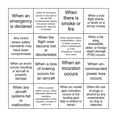 Flight Supervisor Bingo Card