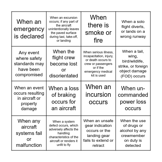 Flight Supervisor Bingo Card