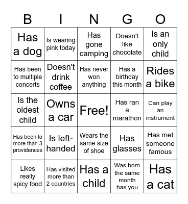 Find someone who Bingo Card