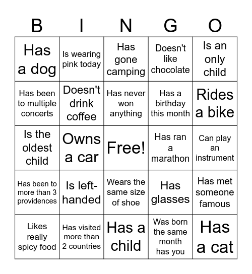Find someone who Bingo Card