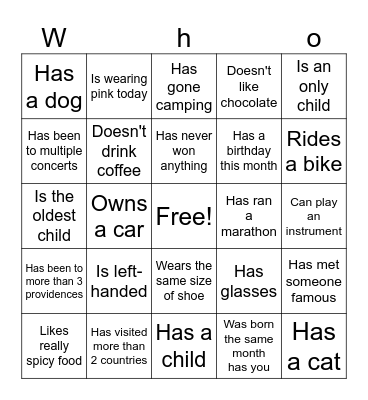 Find someone who Bingo Card