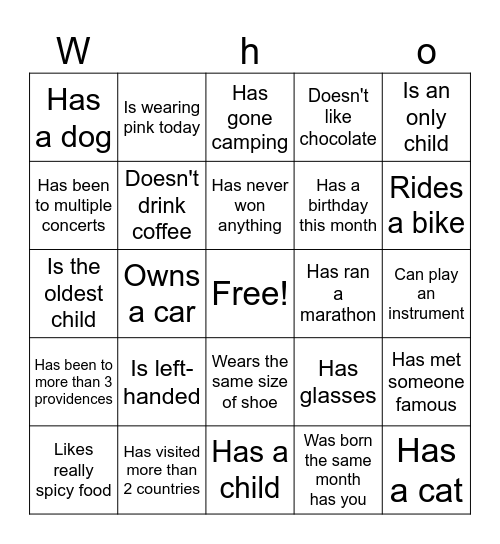 Find someone who Bingo Card