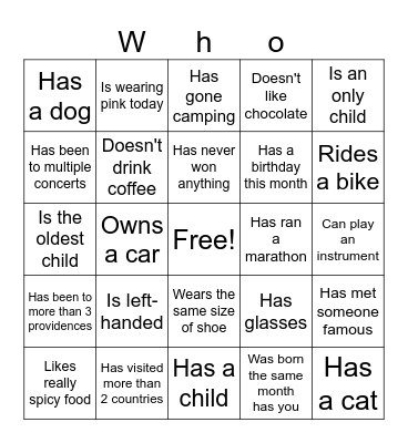 Find someone who Bingo Card