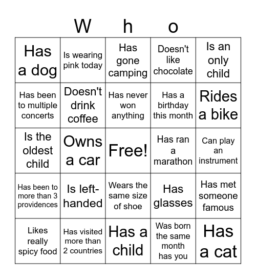 Find someone who Bingo Card