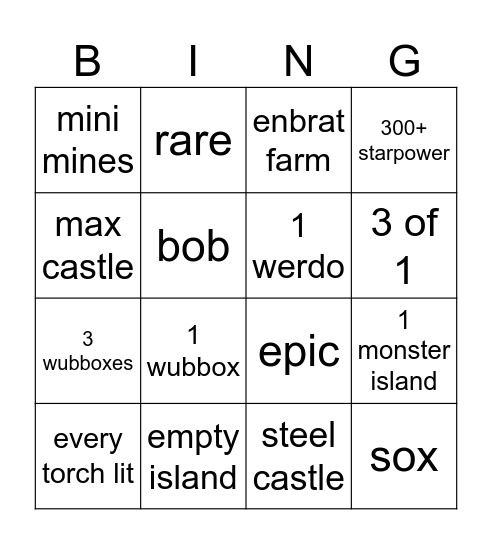 msm bingo Card
