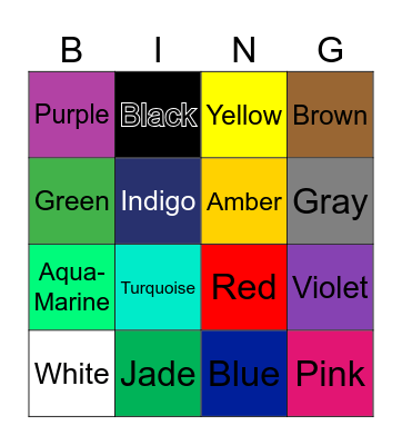 Colors Bingo Card