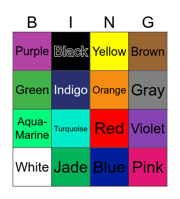 Colors Bingo Card