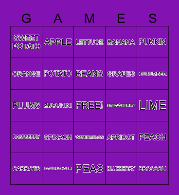 FRUIT / VEG Bingo Card