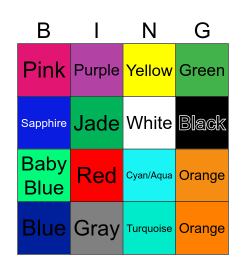 Colors Bingo Card