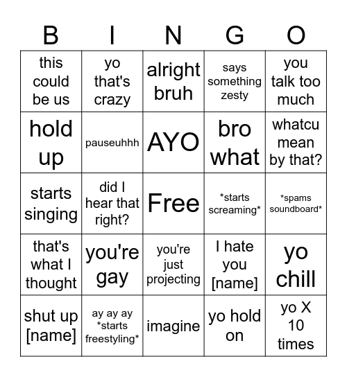 Z vocal stims Bingo Card