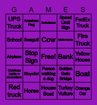 Car Bingo Card