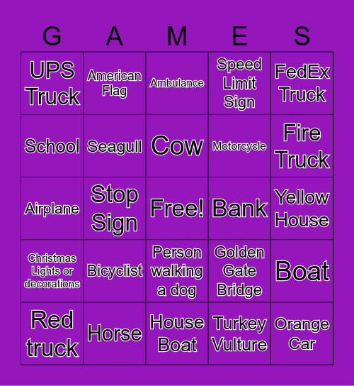 Car Bingo Card