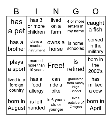 Cousin Palooza Bingo Card