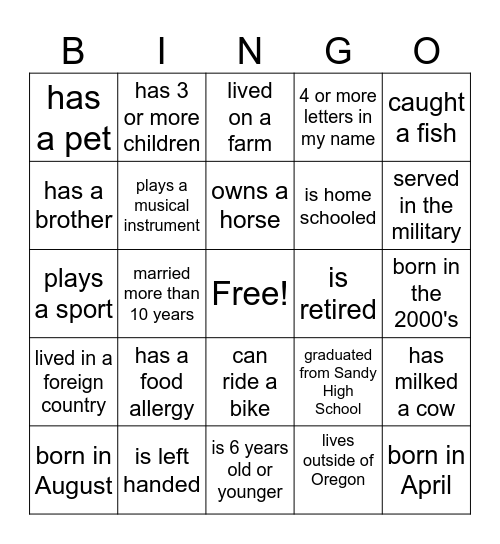 Cousin Palooza Bingo Card
