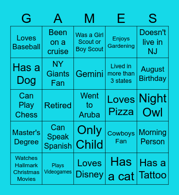 Party Bingo Card