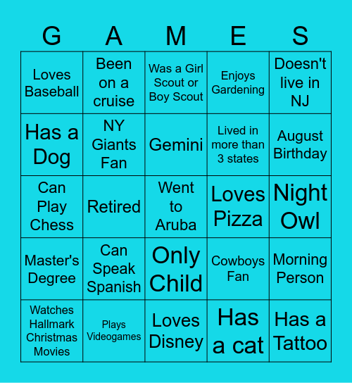 Party Bingo Card