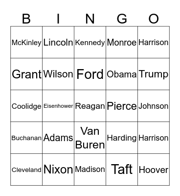 PRESIDENTS' DAY! Bingo Card