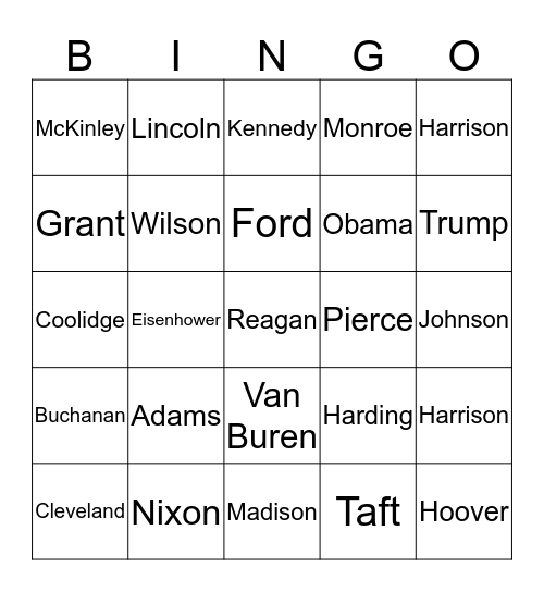 PRESIDENTS' DAY! Bingo Card