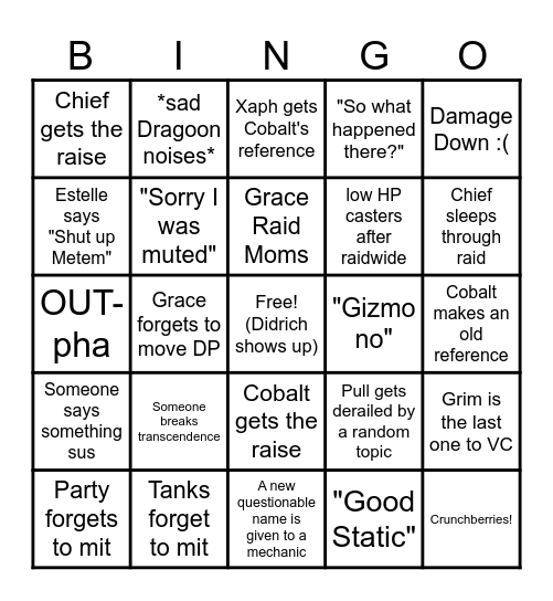 Static Bingo M12S Edition Bingo Card