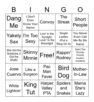 Funny Songs Bingo Card