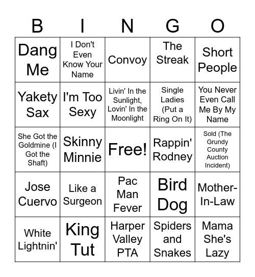 Funny Songs Bingo Card