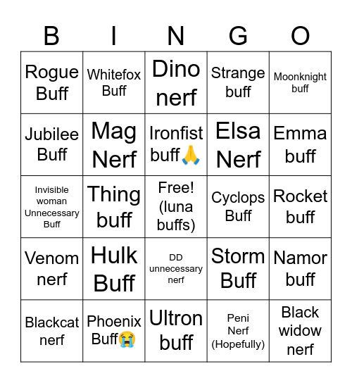 Rivals Bingo Card