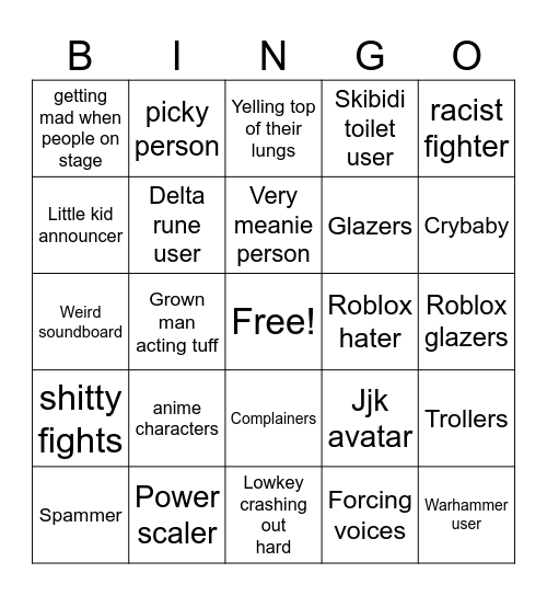 Fight finder Bingo Card