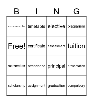 Education Bingo Card