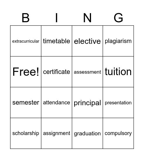 Education Bingo Card